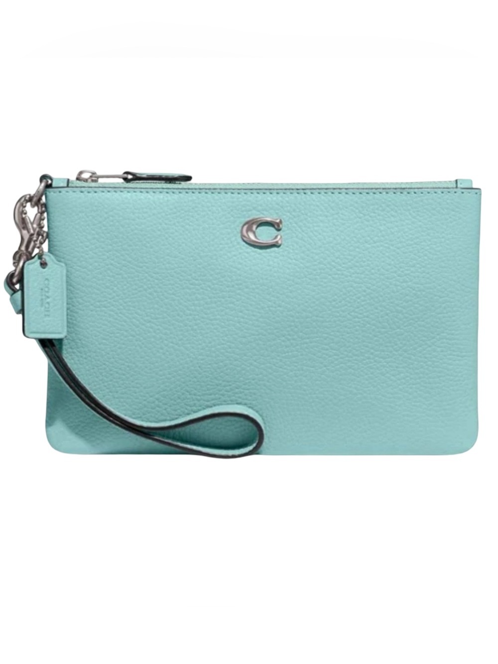Coach Aqua Pebbled Leather Wristlet Clutch like new